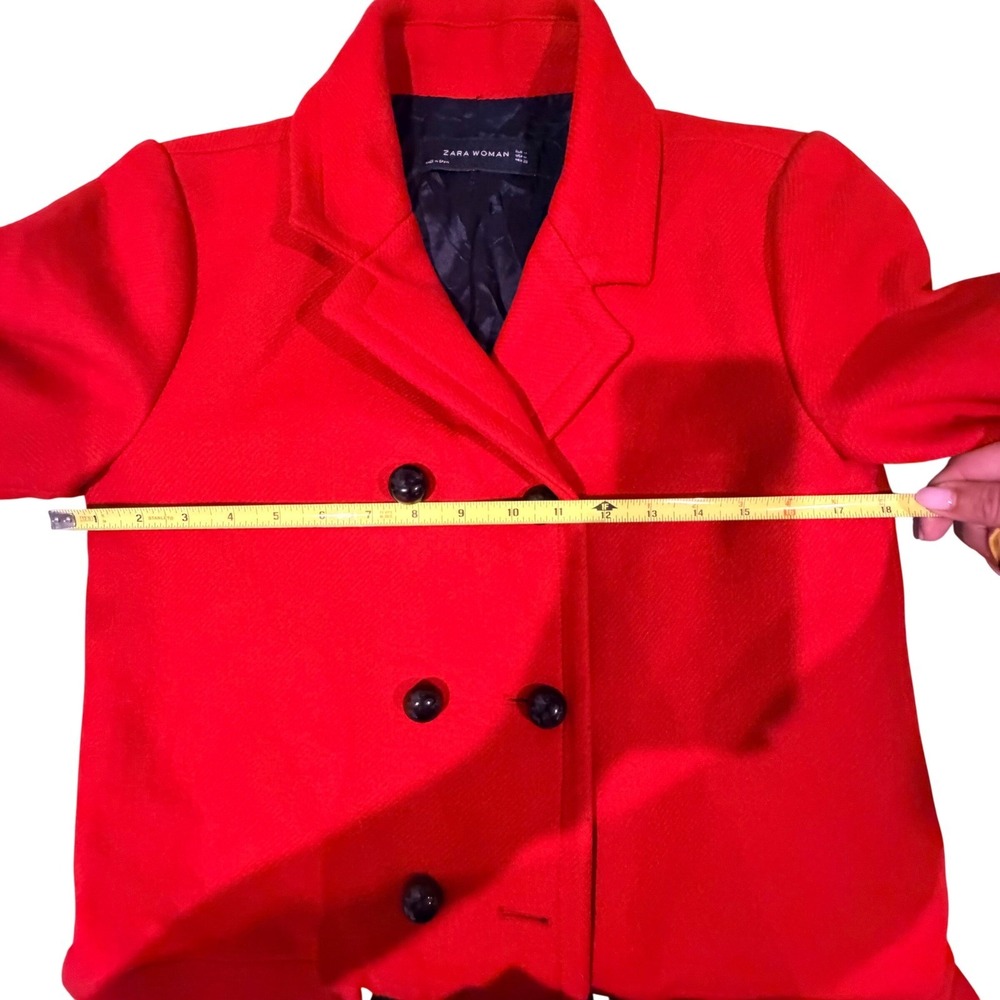 Zara Red Double Breasted Wool Blend Pea Coat Vibrant Winter Jacket | Size M - Picture 11 of 12